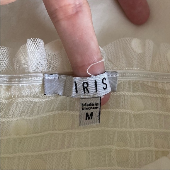 Iris White Sheer Princess Smocked Polka Dot Blouse Top M - Picture 7 of 8